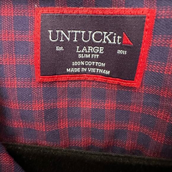 UNTUCKit Plaid Button Down Shirt Men's Red Blue Size Large - Picture 4 of 6